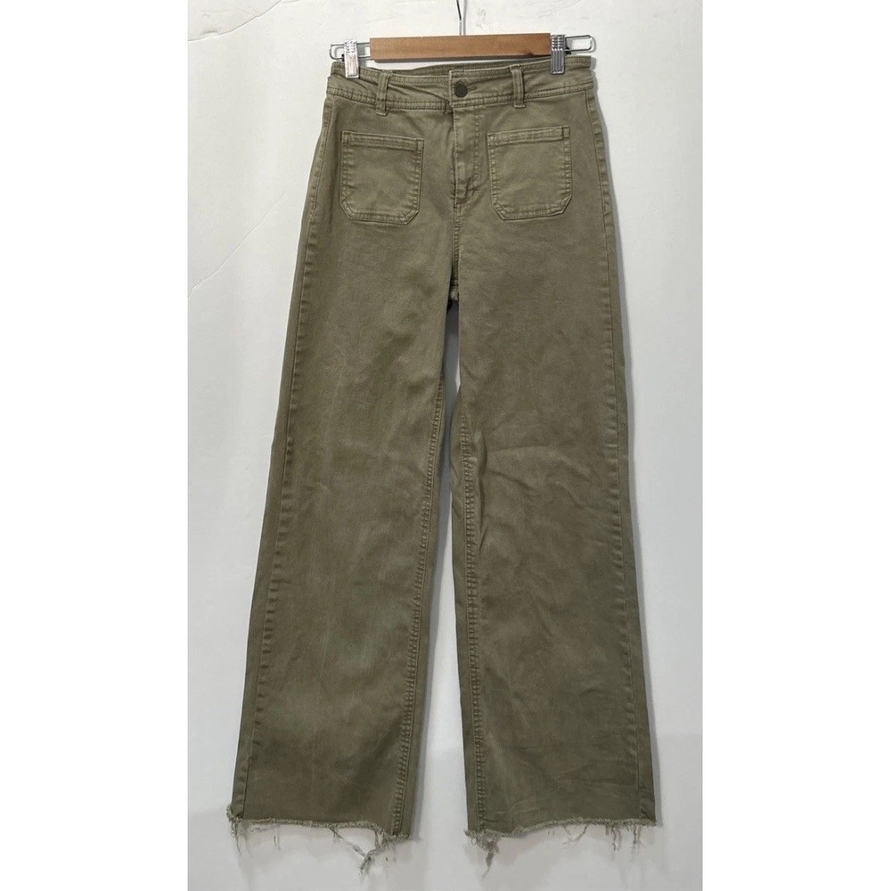 Women's Oat New‎ York Jeans High Rise Wide Leg Fatigue Green Raw Hem Sz 2/26